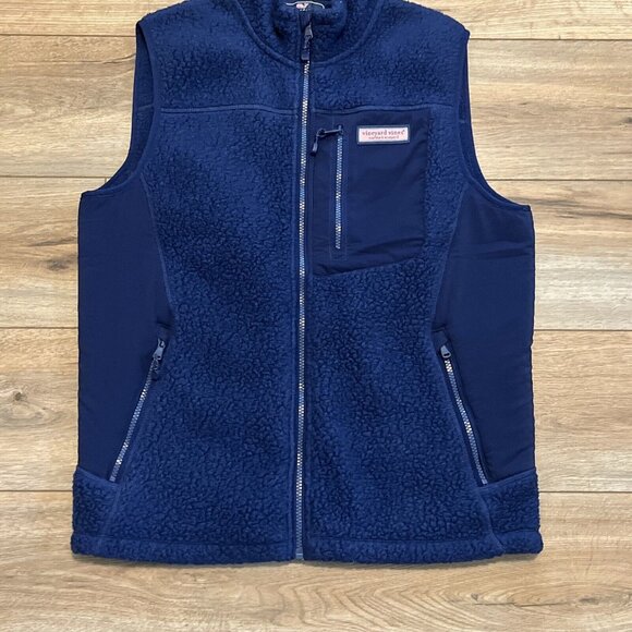 Men's Vineyard Vines Sherpa Fleece Vest SZ Small Blue Pockets Full Zip - Picture 3 of 10